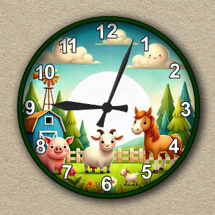 Customizable Farm Animal Kids Room Round Clock