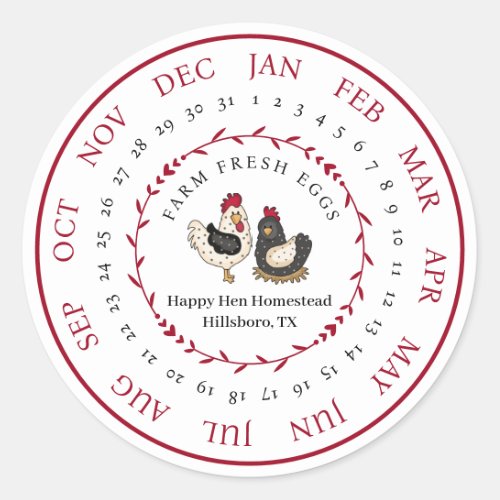 Customizable Farm Fresh Egg Carton Laid Date Class Classic Round Sticker