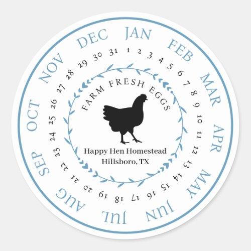 Customizable Farm Fresh Egg Carton Laid Date Classic Round Sticker