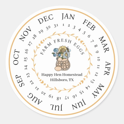 Customizable Farm Fresh Egg Carton Laid Date Classic Round Sticker