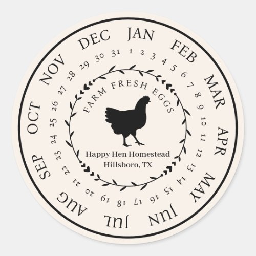 Customizable Farm Fresh Egg Carton Laid Date Classic Round Sticker