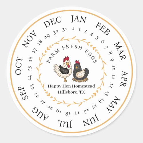 Customizable Farm Fresh Egg Carton Laid Date Classic Round Sticker