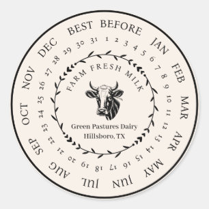 Customizable Farm Fresh Milk Best Before Date Classic Round Sticker