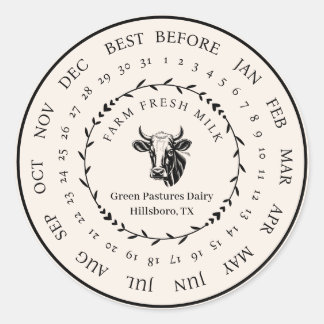 Customizable Farm Fresh Milk Best Before Date Classic Round Sticker