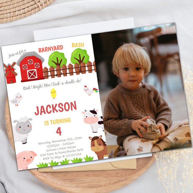 Customizable Farm Party Invitations for Kids (Green Farm Birthday Invitations with photo)