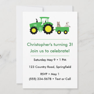 Customizable Farm Tractor Birthday Invitation