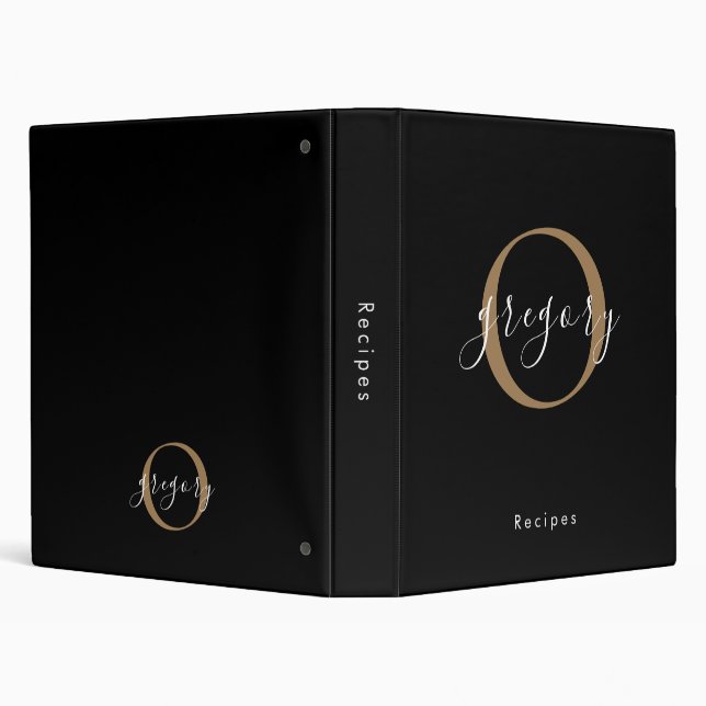 Customizable Faux Gold Monogram Recipe 3 Ring Bind Binder (Background)