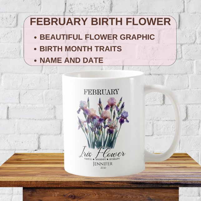Customizable February Birthday Flower Iris Coffee Mug (Creator Uploaded)