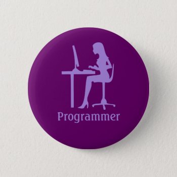 Customizable Female Silhouette Programmer Button by HotPinkGoblin at Zazzle