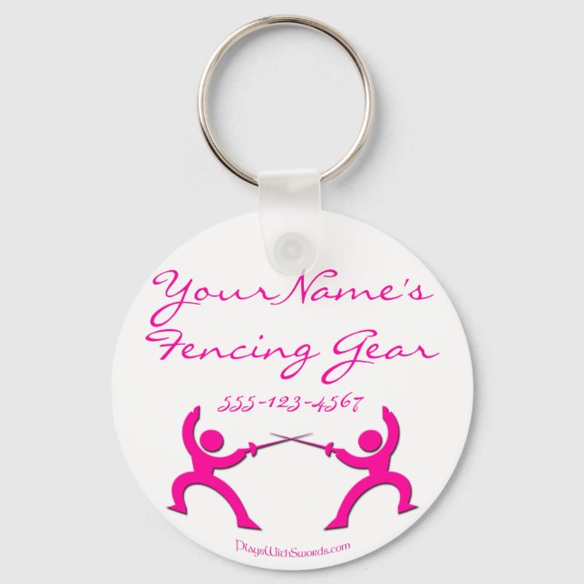 Customizable Fencing Gear tag - pink Keychain (Front)