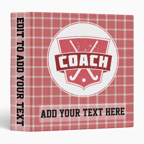 Customizable Field Hockey Coach 3 Ring Binder