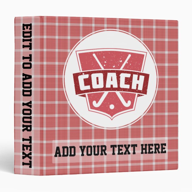 Customizable Field Hockey Coach 3 Ring Binder (Front/Spine)