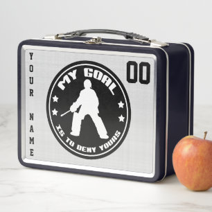 Customizable Field Hockey Goalie Lunch Box, Black Metal Lunch Box