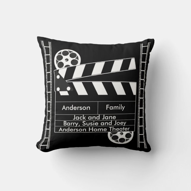 Customizable Film Clapper for Home Theater Throw Pillow (Front)