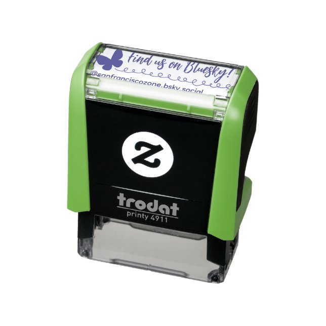 Customizable 'Find us on Social Media' Trodat 4911 Self-inking Stamp (Product)