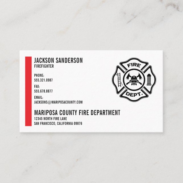 Customizable Fire Department Firefighter Logo Business Card (Front)