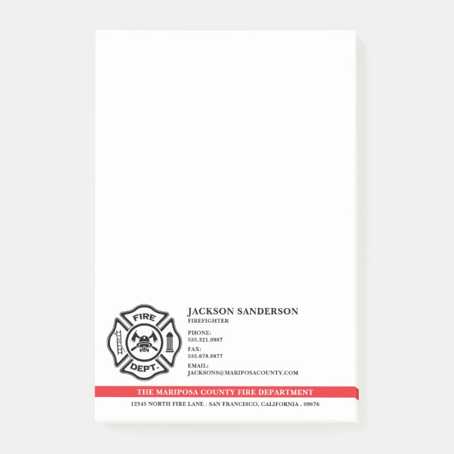 Customizable Fire Department Firefighter Logo Post-it Notes (Front)