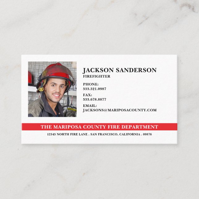 Customizable Fire Department Firefighter Photo Business Card (Front)