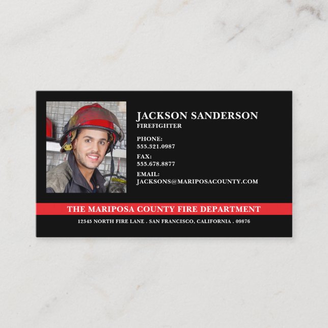 Customizable Fire Department Firefighter Photo Business Card (Front)