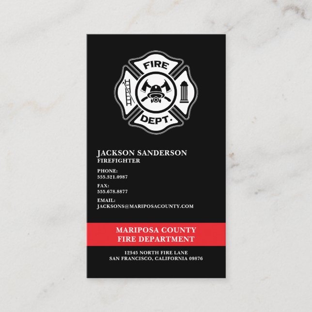 Customizable Fire Department Logo Firefighter Business Card (Front)