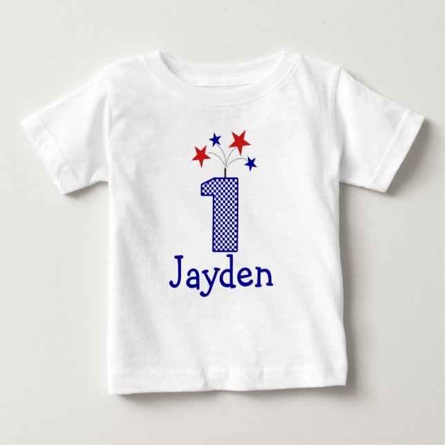 Customizable Firecracker First birthday shirt 1 yr (Front)