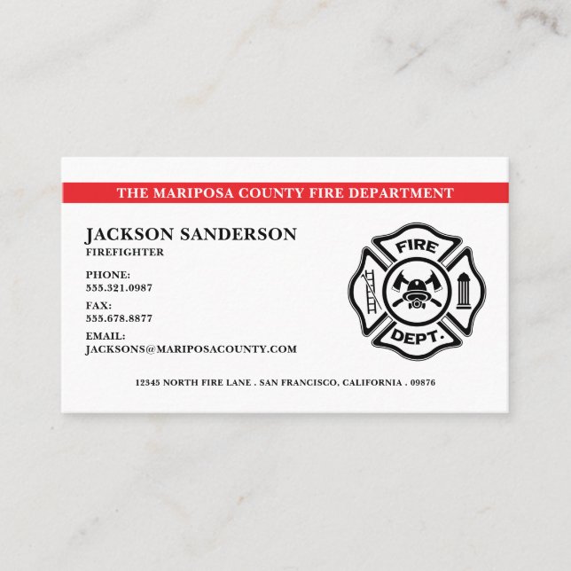 Customizable Firefighter Fire Department Logo Business Card (Front)