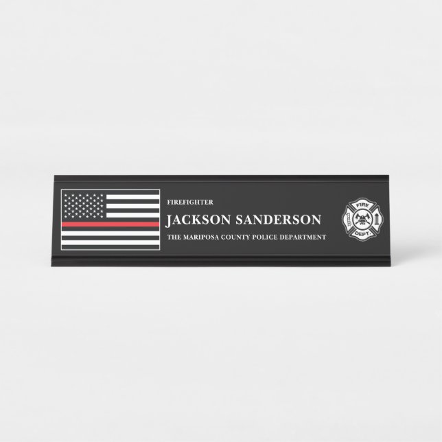 Customizable Firefighter Fire Department Logo Desk Name Plate (Front)