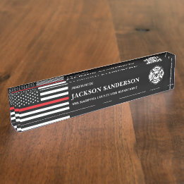 Customizable Firefighter Fire Department Logo Desk Name Plate