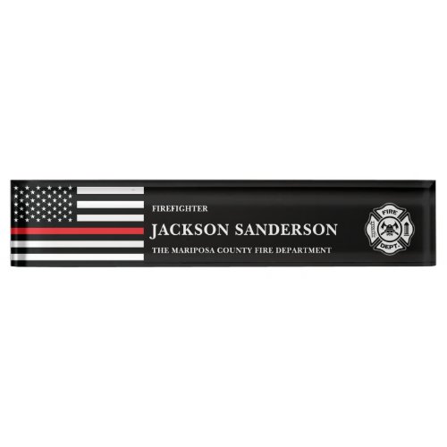 Customizable Firefighter Fire Department Logo Desk Name Plate