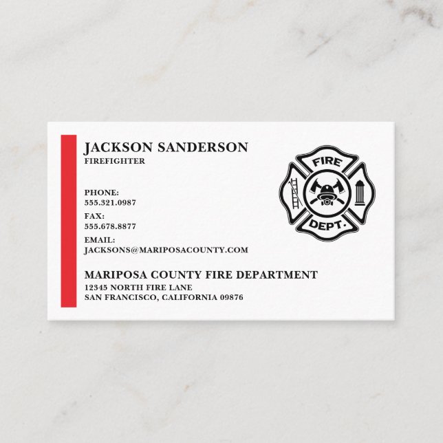 Customizable Firefighter Logo Fire Department Business Card (Front)
