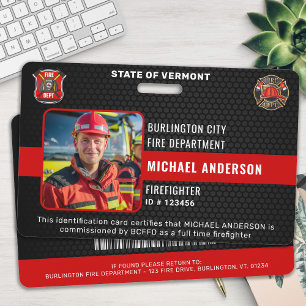 Customizable Firefighter Photo Fire Department ID Badge