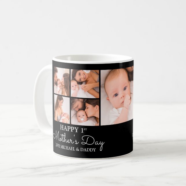 Customizable First Mothers Day Photo Collage Coffee Mug (Front Left)