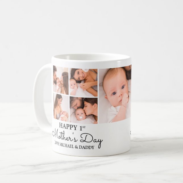 Customizable First Mothers Day Photo Collage Coffee Mug (Front Left)