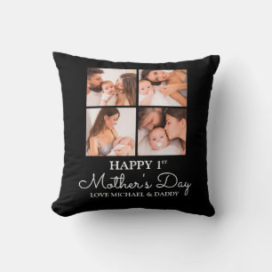 Customizable First Mothers Day Photo Collage Throw Pillow