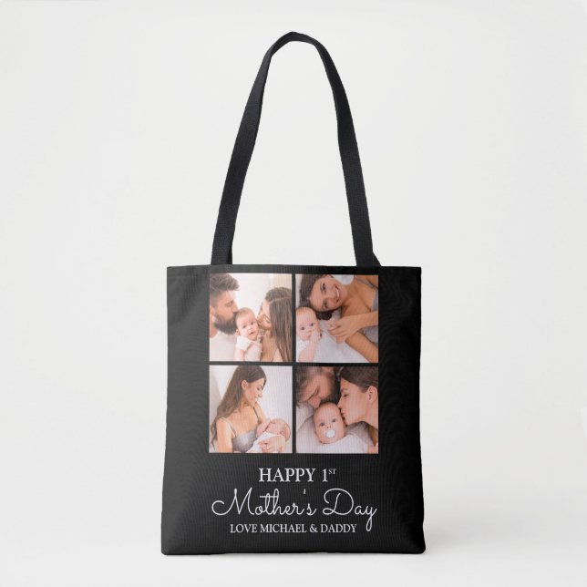 Customizable First Mothers Day Photo Collage Tote Bag (Front)