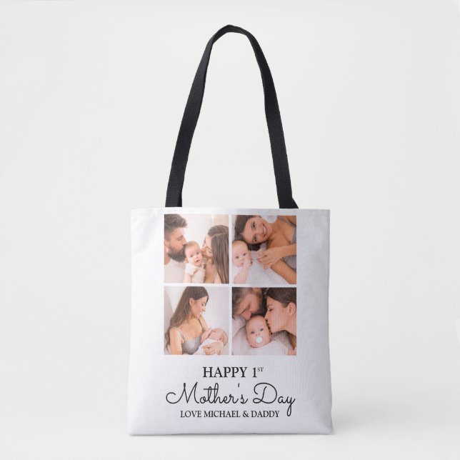 Customizable First Mothers Day Photo Collage Tote Bag (Front)