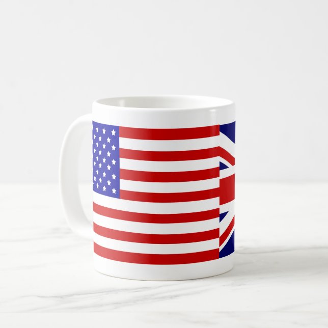 Customizable Flag of United States & Flag of UK Coffee Mug (Front Left)