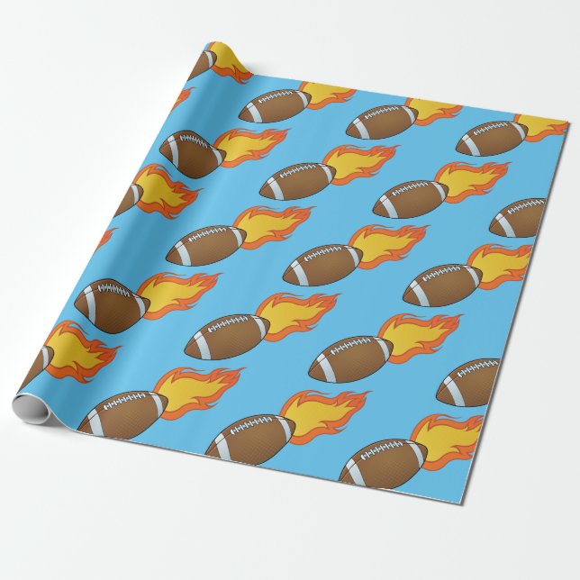 Customizable Flaming Football Wrapping Paper (Unrolled)