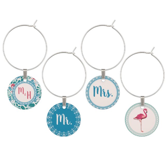 Customizable Flamingo Jungle Pattern *Soft Breeze* Wine Charm (Staggered)