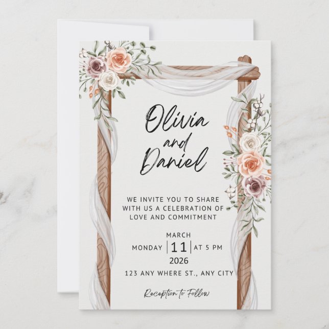 Customizable Floral Arch Wedding Invitation  (Front)