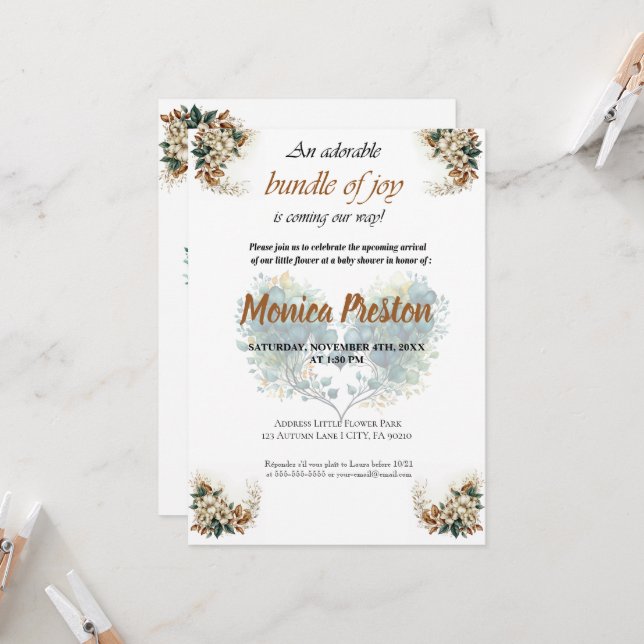 Customizable Floral Baby Shower Invitation (Front/Back In Situ)