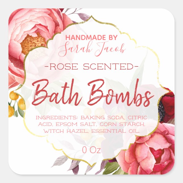 Customizable Floral Bath Bomb Label (Front)