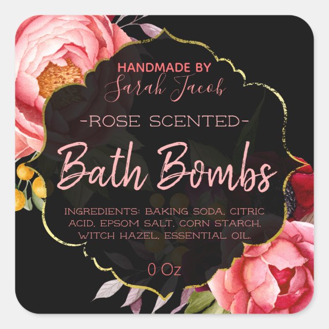 Customizable Floral Bath Bomb Label (Front)
