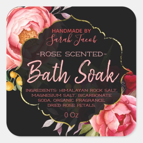 Customizable Floral Bath Soak Label