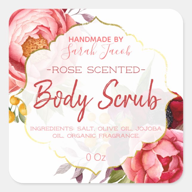 Customizable Floral Body Scrub Label (Front)