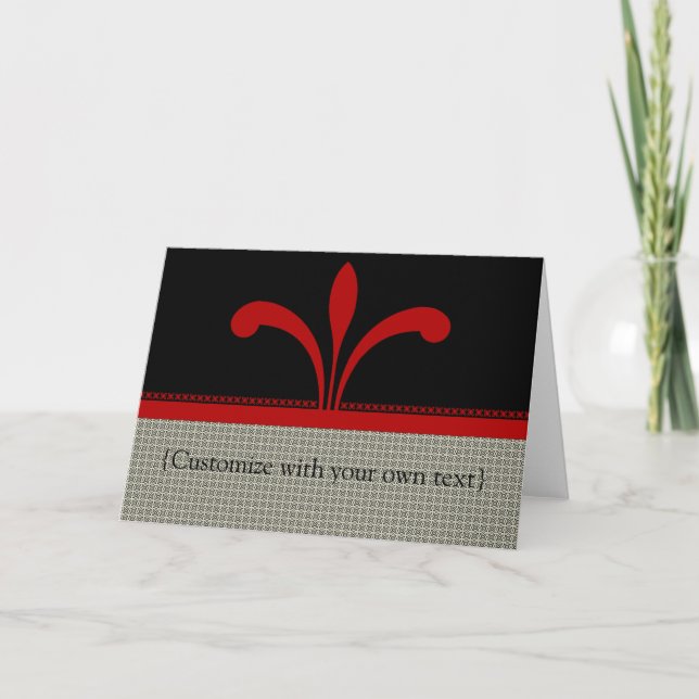 Customizable Floral Chic Greeting Card, Dark Red Card (Front)