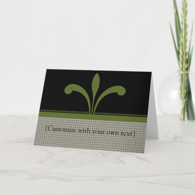 Customizable Floral Chic Greeting Card, Olive Gree Card (Front)