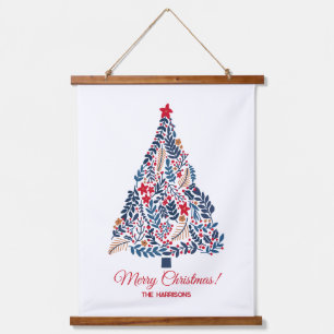 Customizable Floral Christmas Tree Hanging Tapestry