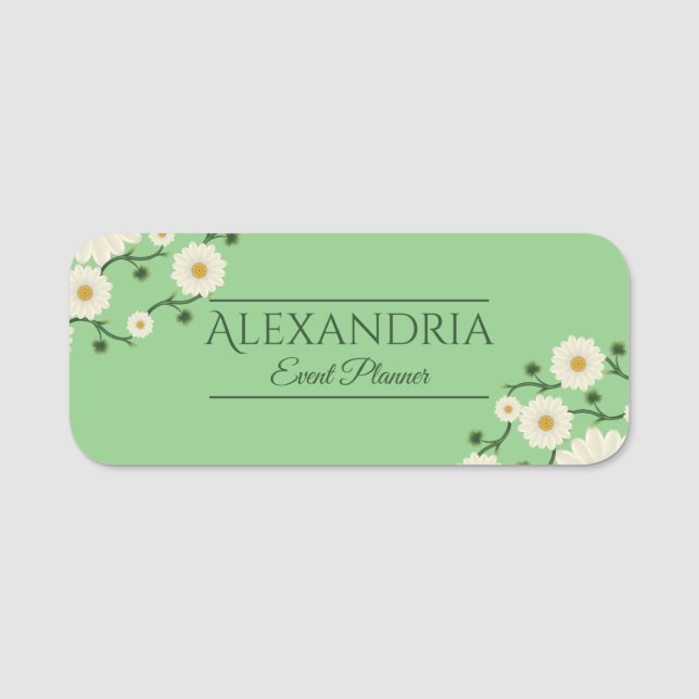 Customizable Floral Daisy Event Planner Name Tag (Front)