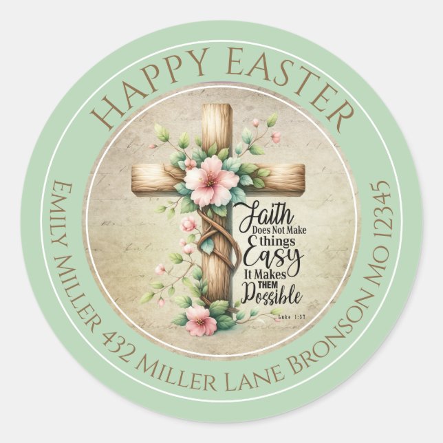 Customizable Floral Easter Cross Classic Round Sticker (Front)